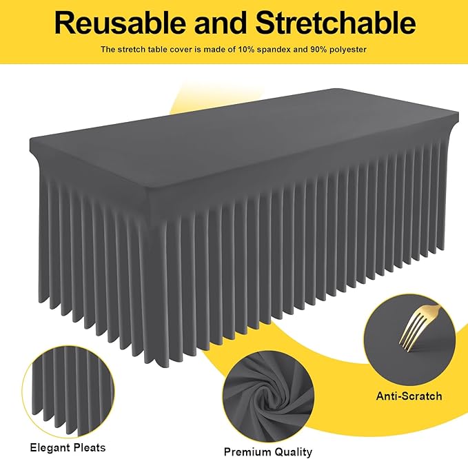 Smiry Spandex Tablecloth, Elastic Fitted Stretch Tablecloth for 6FT Rectangle Tables, Waterproof Washable Table Cover Skirt for Outdoor, Wedding, Parties & Banquet (Dark Grey, 72Lx30Wx30H Inch)