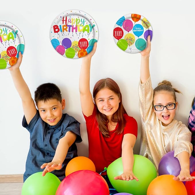 Birthday Party Supplies Disposable Paper Plates Napkins Cups for Kid’s Birthday Party Decorations, Serve 16