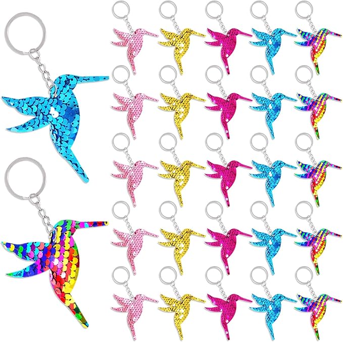CiciBear 25 Pack Bird Sequin Keychains for Bird Party Favors, Kids and Adults Birthday Gift, Baby Shower, Party, 5 Colors
