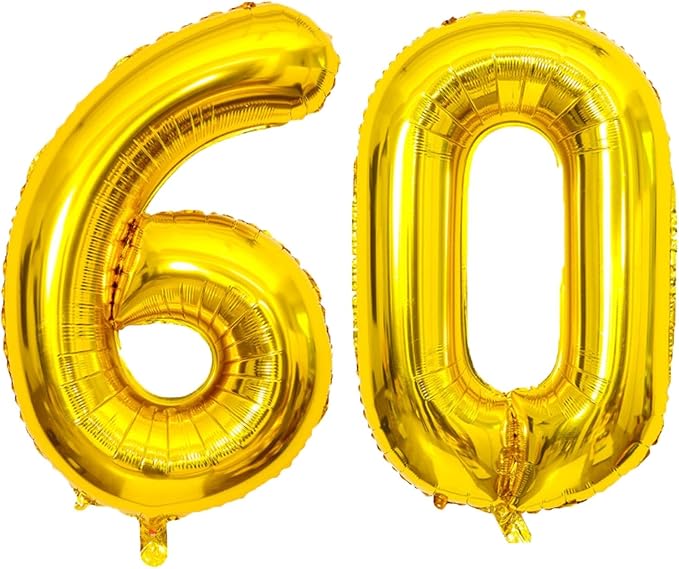 Giant Gold Number 60 Balloons, 40 Inch Jumbo Number 60, Large Foil Mylar Balloons for Girls Women 60th Birthday Party Decorations, 60 Anniversary Events Decorations