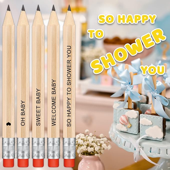 50Pcs - Baby Shower Sharpened Half Pencils with Erasers, Pre-sharpened Pencils for Baby Shower Games, 4 Inches