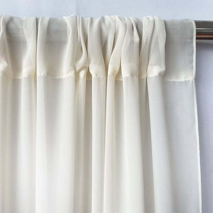 EHLDekol Sheer Chiffon Backdrop Curtains 10ft x 10ft (5ft x 2Panels)， Chiffon Fabric Drapes for Wedding, Long Sheer Curtain for Living Room, Arch Party Stage Decoration (Ivory, 120 x 120 Inch)
