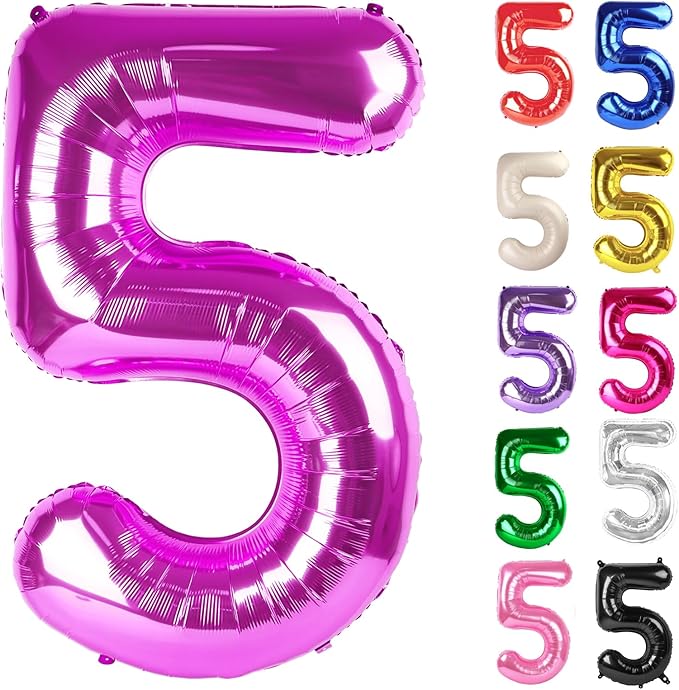Rosy Purple Number 5 Balloon 40 Inch, 5 Balloon Number, 5th Birthday Decorations, Rosy Purple Party Supplies for Boys Girls