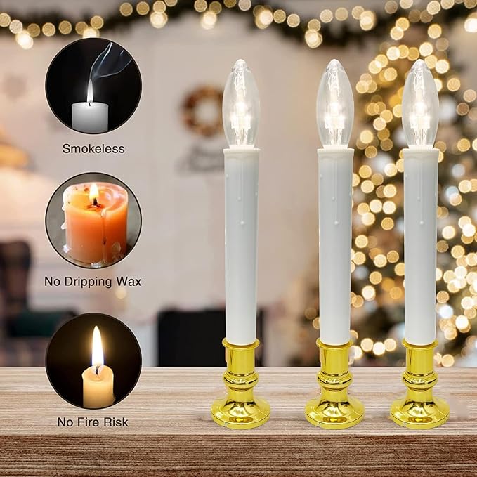 4 Pack Christmas Battery Operated LED Window Candles with Timer, Christmas Window Candles Lights with 3V Ultra-Bright LED Bulbs for Halloween Decorations Indoor Windows Mantels Table , 4 Suction Cups