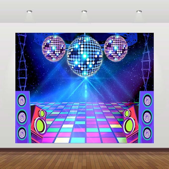Disco Backdrop 10X8 ft Retro Glow Party 70s 80s 90s Theme Stage Dance Background Disco Party Decoration Disco Ball Banner Dance Party Backdrop for Birthday Party Prom Portrait Photo Props Polyester