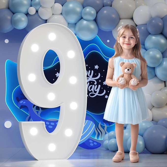 Marquee Number 9th-Birthday Decorations: 4FT Large Light up Numbers 9 Big Sign for Boy Girl Ninth Birthday Sweet Nine Year Old Party Decor Anniversary Graduation Wedding Engagement Mosaic Balloon