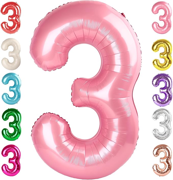 Numbers Balloon 3, 40 Inch Large Pearl Pink Balloon for Three Year Old Birthday Decor, 3 13 30 31 Birthday Party Decorations for Wedding Supplies