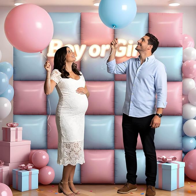 25Pcs Light Pink and Light Blue Square Foil Balloons Wall Backdrop, Double Sided Metallic Foil Balloons Tunnel Arch Garland Kit for Photo Booth Birthday Wedding Graduation Halloween Party Decorations