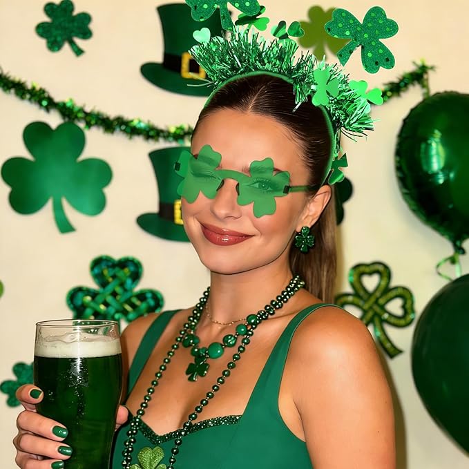 Semato St. Patrick’s Day Headband with Green Clover Sunglasses for St. Patrick’s Day Accessories Shamrock Irish Carnival Party Favors