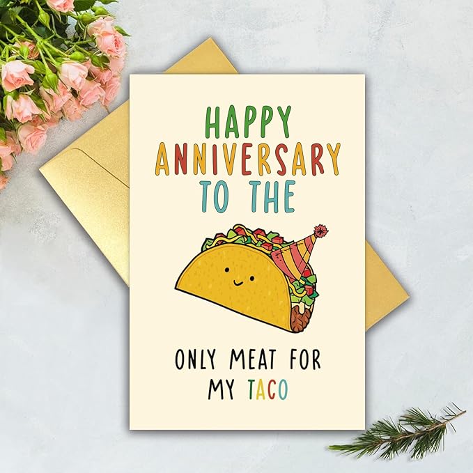 Cute Anniversary Card&Gift for Husband Boyfriend Fiance Men Him, Funny Wedding Anniversary Card from Wife Girlfriend Fiancee, Cool Taco Aday Gift for Partner Spouse