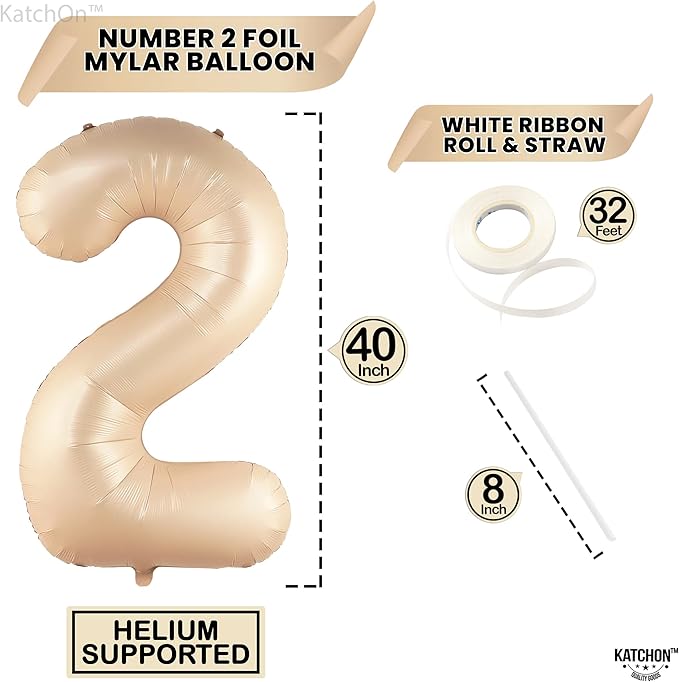 KatchOn, Huge Caramel 2 Balloon Number - 40 Inch, Two Groovy Balloons | Retro Number 2 Balloon for Party Decorations Boy | Number Two Balloon | Groovy 2nd Birthday Decorations for Girl