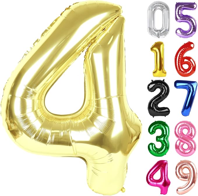 Light Gold Number 4 Balloon 40 Inch, 4th Birthday Party Decorations for Children, Giant 4 Foil Balloon for Party Supplies