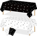 4Pcs Black Bow Birthday Party Decoration Girl Tablecloth Plastic Black White Bow Table Cloth Waterproof Rectangle Tablecover for Women Baby Shower Bachelorette Engagement Supplies 108x54in
