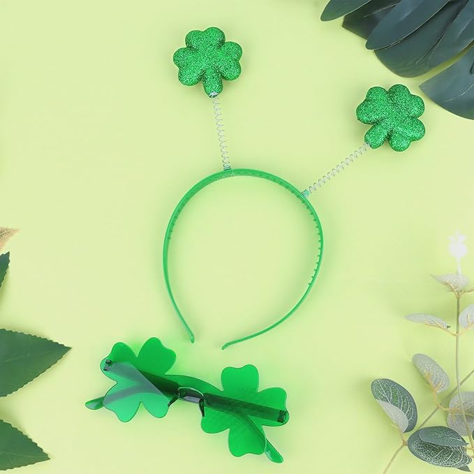 Semato St. Patrick’s Day Headband with Green Clover Sunglasses for St. Patrick’s Day Accessories Shamrock Irish Carnival Party Favors