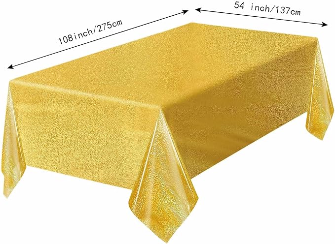 1 Pack Gold Iridescent Plastic Tablecloth Disposable 54 × 108 Inch Glitter Holographic Foil Table Cloth Plastic Laser Rectangle Table Cover for Birthday Wedding Disco Party