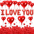 2 set 16 inch I Love You Balloons and Heart Balloons with 500 Pieces Rose Petals, Red I Love You Letter Balloon for Him/Her Valentines Day Decorations Wedding Anniversary Engagement