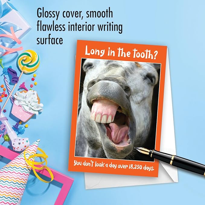 NobleWorks Funny 50th Birthday Milestone Greeting Card with 5 x 7 Inch Envelope (1 Card) Horse Teeth - 50 C10675MBG