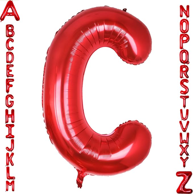 AULE red Letter Balloons C 40Inch Large Giant big Foil Mylar red C Balloon for Birthday Aniversary Party Decorations