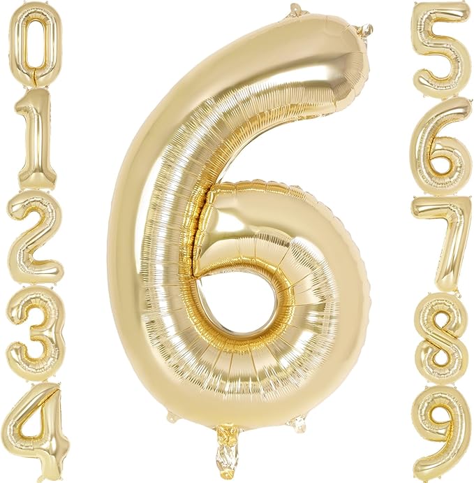 Light Gold Number 6 Balloon 40 Inch, Big Large Foil Helium White Gold Number Balloons, Giant Mylar Number 6 Balloons for 6 Year Old Birthday Party Decorations Supplies Anniversary