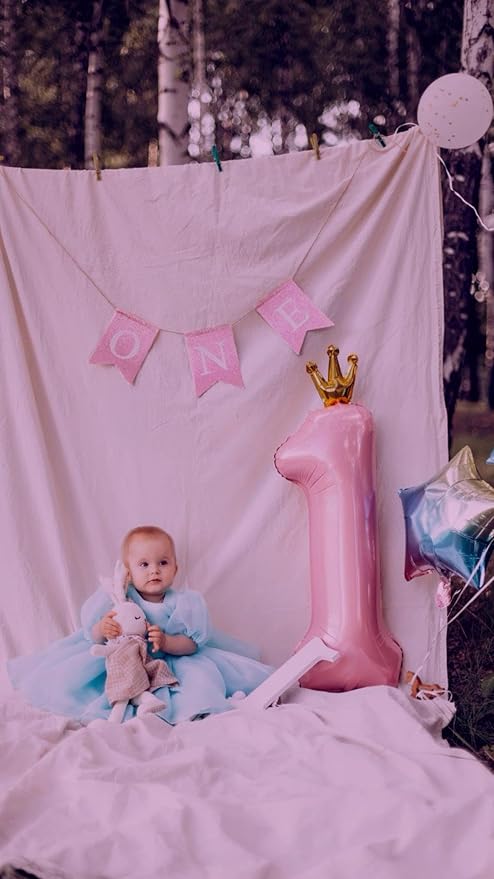 Pink Crown Number 1 Balloon 40 inch, Number 1 Birthday Balloons for Boy Girl, Pink Crown Foil One Balloon for 1st 10 11 12 16 18 Birthday Party, Anniversary Celebration Numbers Decorations