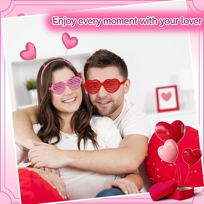 24 Pcs Valentines Heart Head Boppers Headbands and Heart Shape Sunglasses Party Supplies