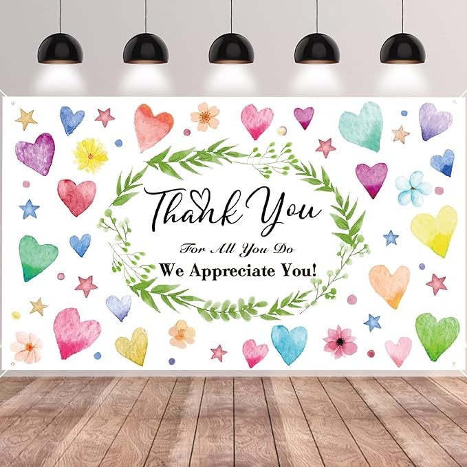Colorful We Appreciate You Banner Thank You for All You Do Backdrop Heart Flowers Sign for Doctor Nurse Teacher Pastor Staff Employee Retirement Appreciation Theme Party Decorations Supplies