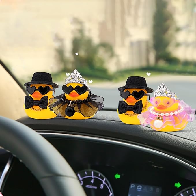wonuu Pair Set of 2 Bride and Groom Rubber Ducks for Wedding Favors, Party Favors, Ceremony Gift Set, Marriage Souvenir, Marry Blessings, Aniversary Present, Black Dress&Soft Top Hat