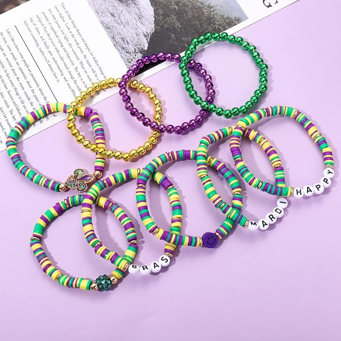 Surfer Heishi Bracelets for Women Stackable Rainbow Vinyl Disc Clay Beaded Stretch Bracelets Elastic Layering Friendship Bracelets Boho Summer Beach Jewelry