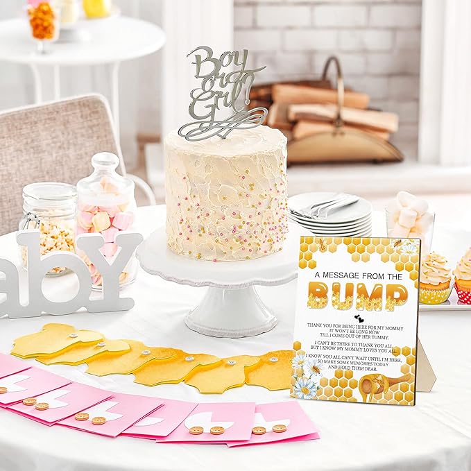 Roowest Cool Baby Shower Tabletop Decoration a Message from the Bump Wooden Baby Shower Games Sign Greenery Cute Gender Reveal Party Thank You Sign, 11.2 x 8.66 Inches(Bee)