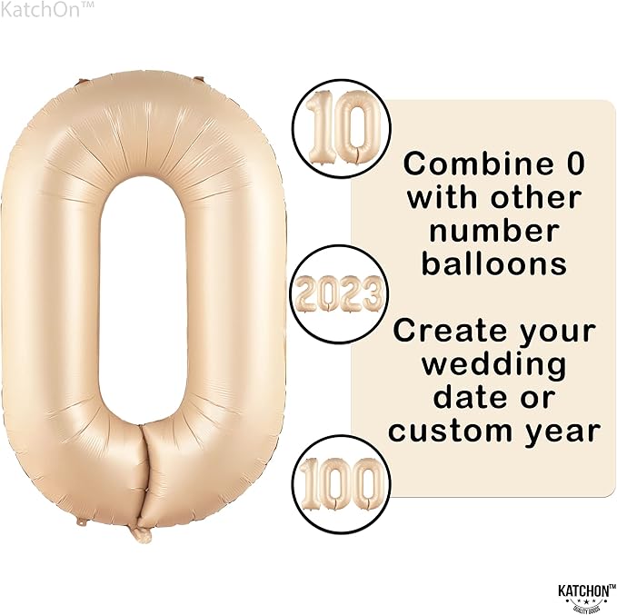 KatchOn, Gaint Caramel 0 Balloon Number - 40 Inch | Retro Apricot Number Balloons | Zero Balloon for Neutral Party Decorations | Balloons 0 Number for Blush Party Decorations