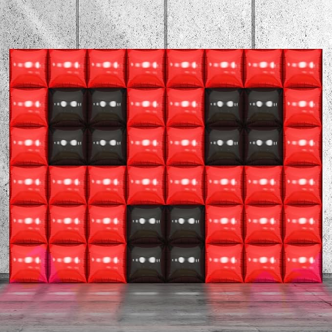 50PCS Black and Red Square Foil Balloon Wal, Reusable DIY Mylar Double Side Metallic Red Black Garland Tunnel Arch Kit for Anniversary Bachelorette Engagement Halloween Party Decor