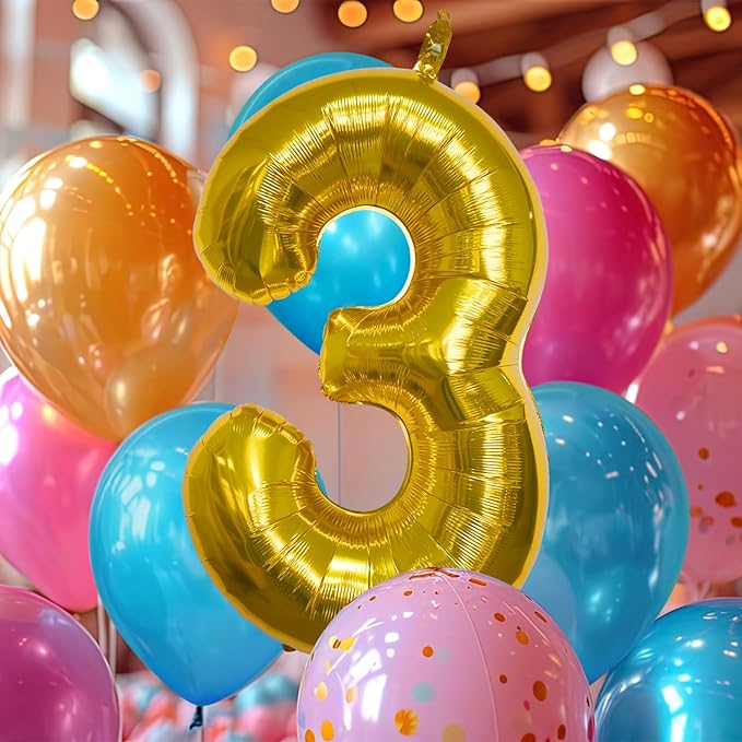 40 Inch Large Gold Number Celebration and Decoration Balloon for Birthday Parties, Graduations, Anniversaries, Weddings, Photo Shoots, Special Events - Helium Foil Mylar (Gold Number 3)