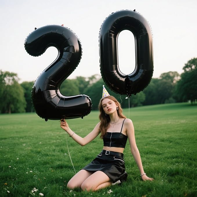 40 Inch Black Number 2 Balloon Jumbo Giant Happy 2th 12th 20th 21st Birthday Party Decorations for Boy or Girl Huge Mylar Anniversary Party Supplies