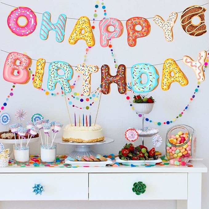 Donut Happy Birthday Banner Donut Party Decorations Donut Theme Birthday Party Kids Birthday Baby Shower Wall Decoration