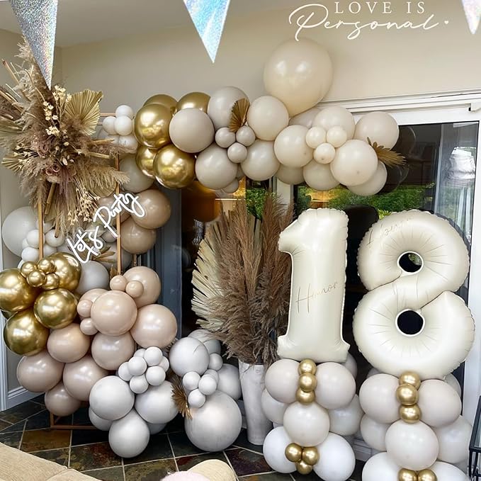 40 Inch Cream Number 8 Balloon, Beige Large 8th Birthday Balloons, Digital 8 Cream White Giant 8 Foil Balloon Helium for Boys Girls 8th Birthday Decorations Anniversary Baby Shower Party Decorations