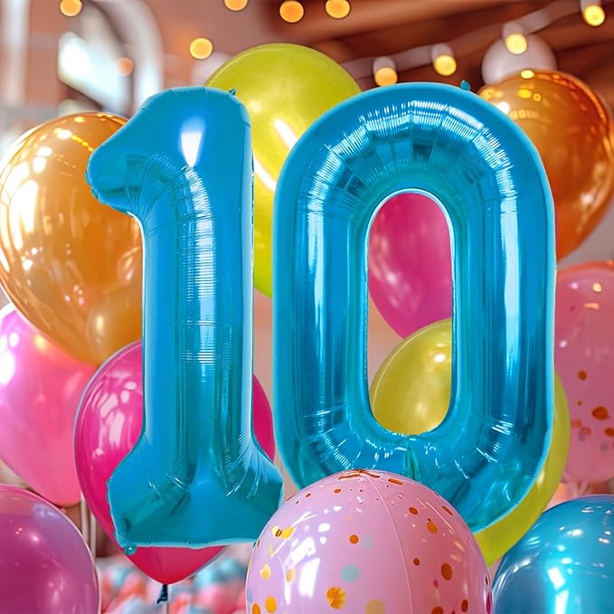 40 Inch Large Blue Number Celebration and Decoration Balloon for Birthday Parties, Graduations, Anniversaries, Weddings, Photo Shoots, Special Events - Helium Foil Mylar (Blue Number 10)