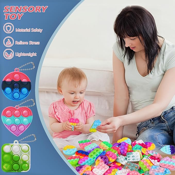 57PCS Party Favors for Kids,Fidget Toys Bulk Its Birthday Party Favors for Toddlers Adult, Small Classroom Prizes Box Fidgets Toys for Kids, Goodie Bag Stuffers, Treasure Chest, Bubbles Poppers