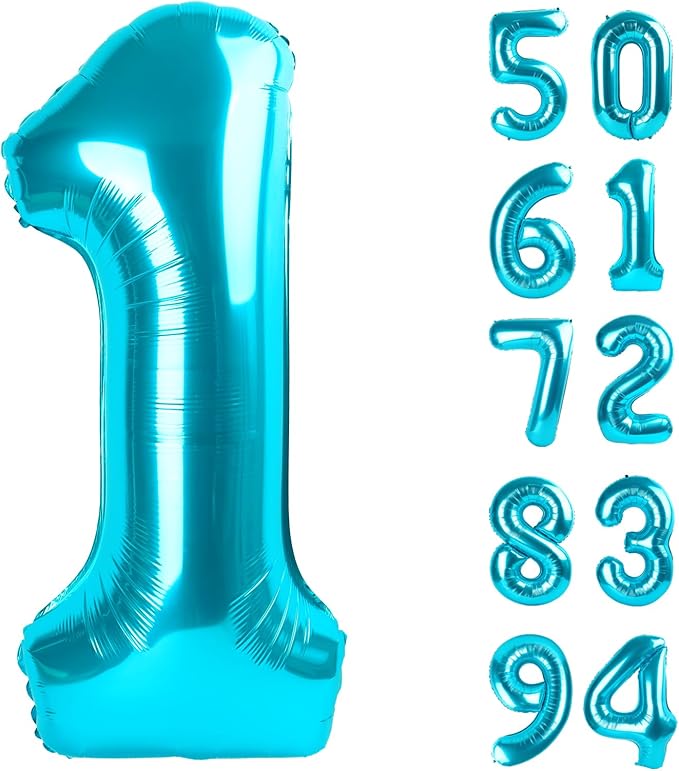 40 Inch Blue 1 Balloon for First Birthday, 1st Number Balloons Birthday Decorations for Girl Boy Kids Toddler Baby, One Giant Number 1 Balloon
