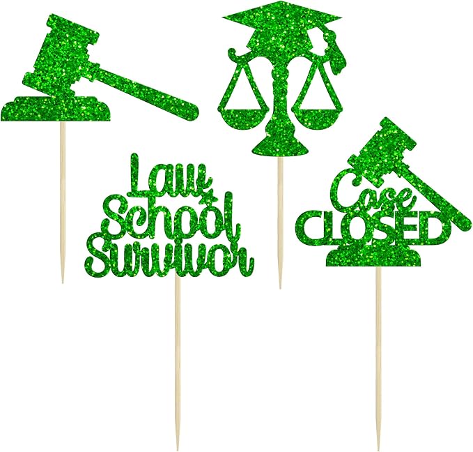 Gyufise 24Pcs Green 2026 Lawyer Graduation Cupcake Toppers Glitter Class Of 2026 Lawyer Grad Cake Toppers Cap Diploma Cupcake Picks 2026 Graduation Theme Party Cake Decorations Supplies