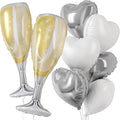Champagne Balloons, Engagement Party Balloons with Champagne Bottle Glass Foil Mylar Balloon Silver White Heart Shaped Balloon for Wedding Anniversary Bachelorette Birthday Bridal Shower Decorations