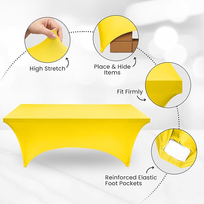 Utopia Kitchen Spandex Tablecloth 1 Pack [6FT, Yellow] Tight, Fitted, Washable and Wrinkle Resistant Stretch Rectangular Patio Table Cover for Event, Wedding, Banquet & Parties [72Lx30Wx30H Inch]