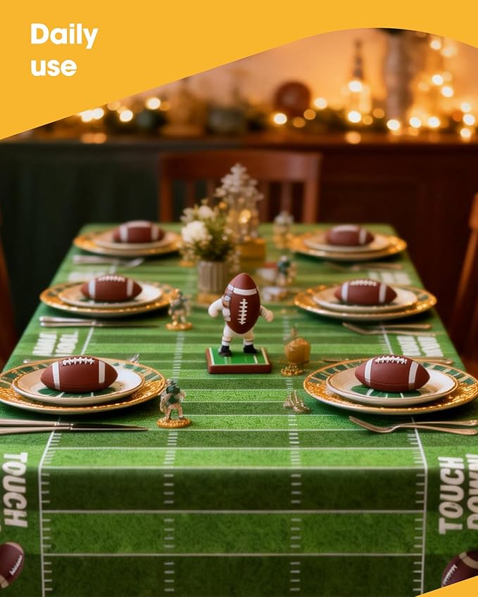 Football Party Decorations Plastic Table Cloth - 4 Pack 54" × 108" Rectangle Superbowl Disposable Tablecloths for 6FT Tables, Table Cover for Party, Holiday & Gathering Use