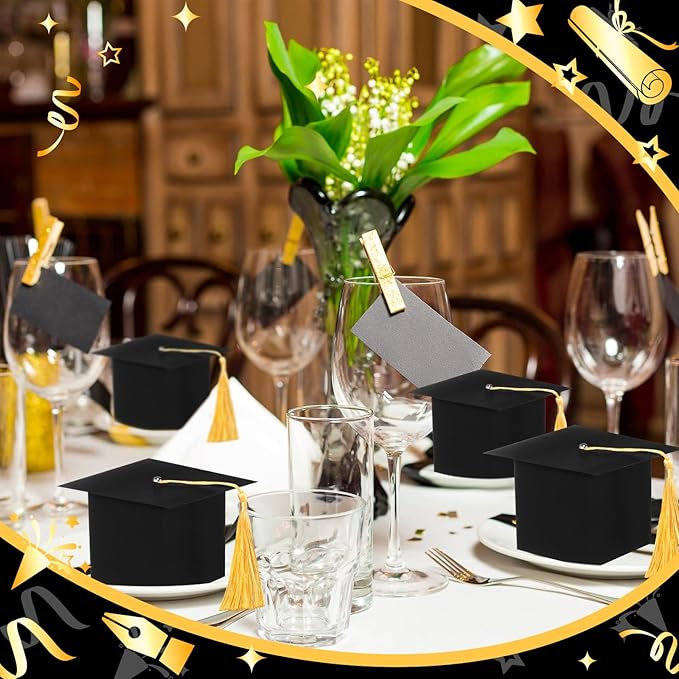 TaoBary 12 Pieces Graduation Candy Box Graduation Decorations Party Gift Boxes Graduate Cap Box Candy Chocolate Cookie Supplies for Ceremony Party(Black)