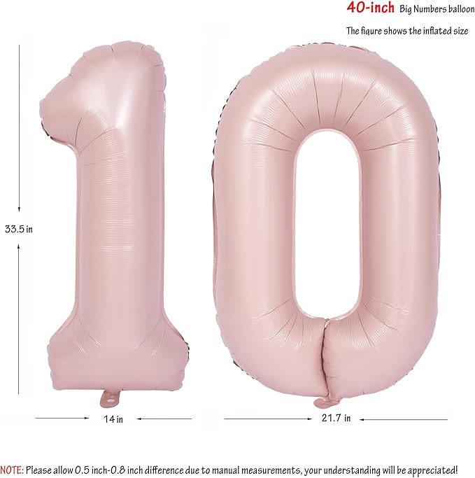40 In Matte Pink Number Balloons Helium Foil Mylar Balloon Birthday Party banquet Decoration Digital 10