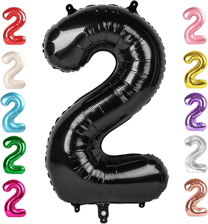 2 Numbers Balloon 40 Inch Black Two Balloon Number Birthday Decor, 2nd 12 21st Party Celebration Decorations Graduations Wedding Baby Shower