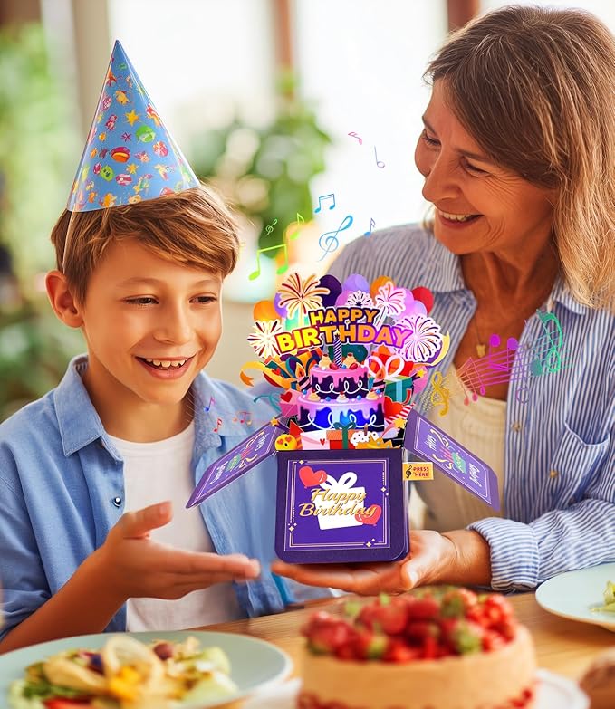 Magic Ants 3D Musical Birthday Card with Lights – Pop Up Gift Box Design, Plays “Happy Birthday” Song, Includes Envelope and Note Cards – Fun Greeting for Kids, Adults, Friends