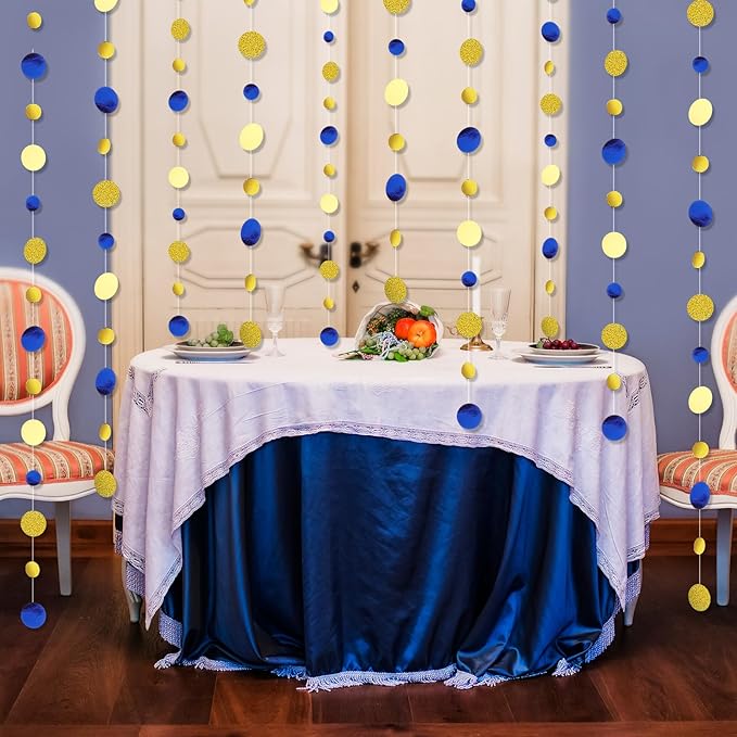 Outus 5 Pieces 13.1 ft Blue Gold Circle Dots Garland Hanging Paper Dot Streamer for 2026 Graduations Birthday Wedding Baby Shower Nautical Pirate Theme Party Decorations Supplies(Blue, Gold)