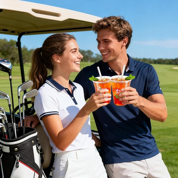 100 Pack Pink Golf Plastic Cups 12 oz Green Golf Ball Disposable Cups Spring Party Favor Drinking Cold Beverage Cup for Sports Birthday Party Supplies