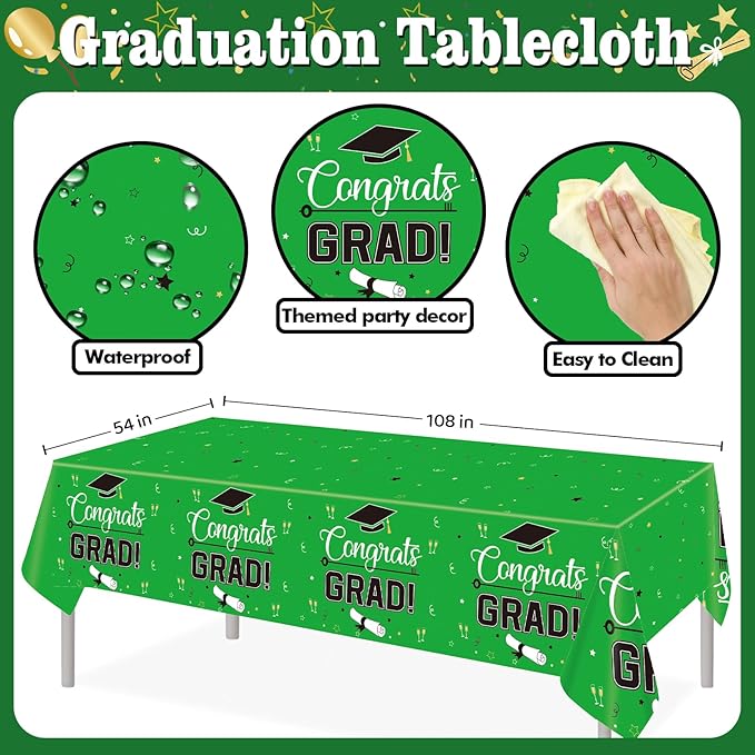 Graduation Decorations 2026, Class of 2026 Backdrop, Banner, 2026 Foil Balloons, Tablecloth, Hanging Swirls, Honeycomb Centerpieces, Party Supplies Decorations Set for College (GREEN)