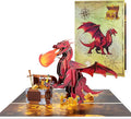 Treasure Chest Fire Dragon Pop Up Greeting Card with Blank Note & Envelope, ideal celebration gift for Friendship, Love, Anniversary, Special Moment, Inspirational, Birthday, Holiday, Party